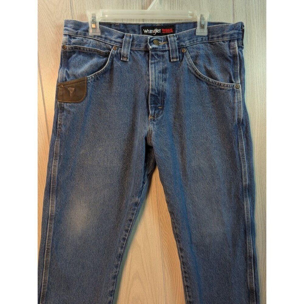 Wrangler Riggs Jeans Adult 34x30 Blue Denim Regular Fit Straight Cut Mens * - Picture 2 of 11
